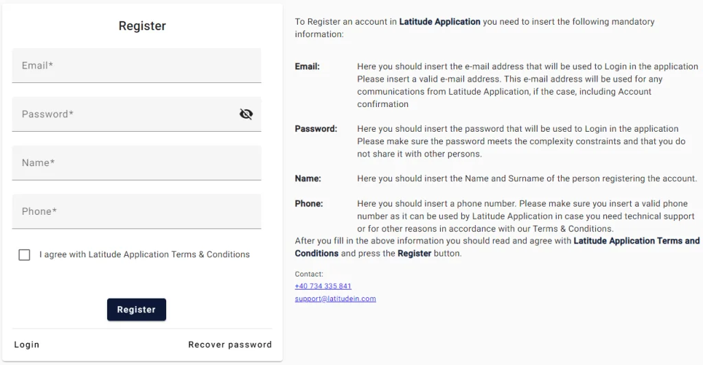 Latitude App registration form